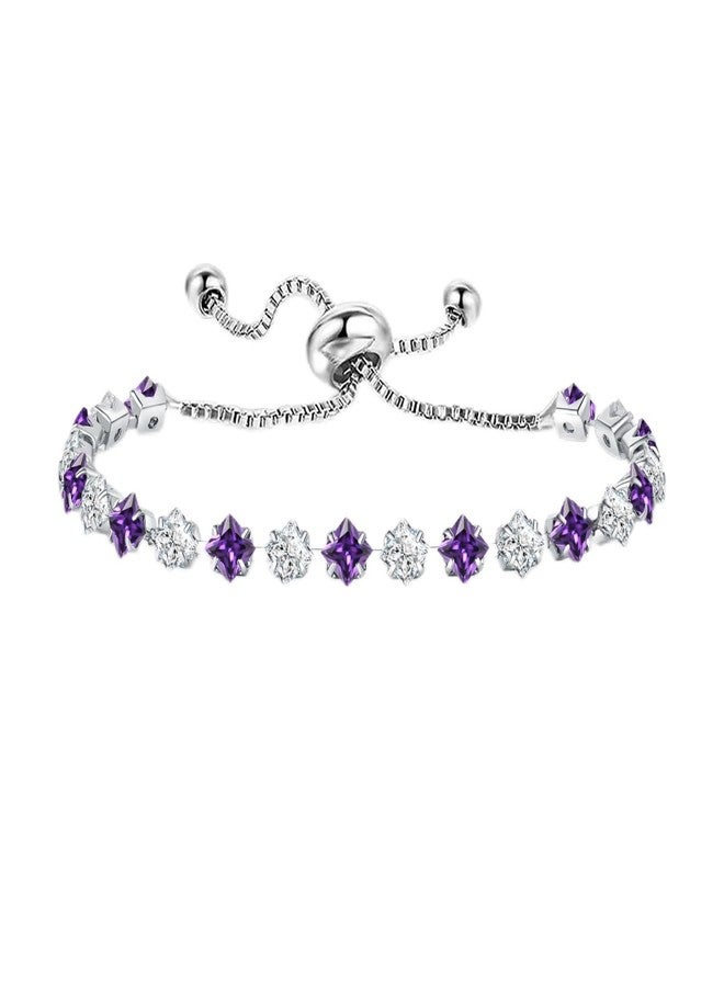 Sfoni Birthstone Bracelet for Women, Silver Tennis Bracelet with Cubic Zirconia Adjustable Slider Rhinestone Bracelet Christmas Birthday Anniversary Friendship Gift for Her Mom Wife Girlfriend, June - Image 1
