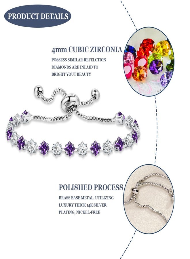 Sfoni Birthstone Bracelet for Women, Silver Tennis Bracelet with Cubic Zirconia Adjustable Slider Rhinestone Bracelet Christmas Birthday Anniversary Friendship Gift for Her Mom Wife Girlfriend, June - Image 2