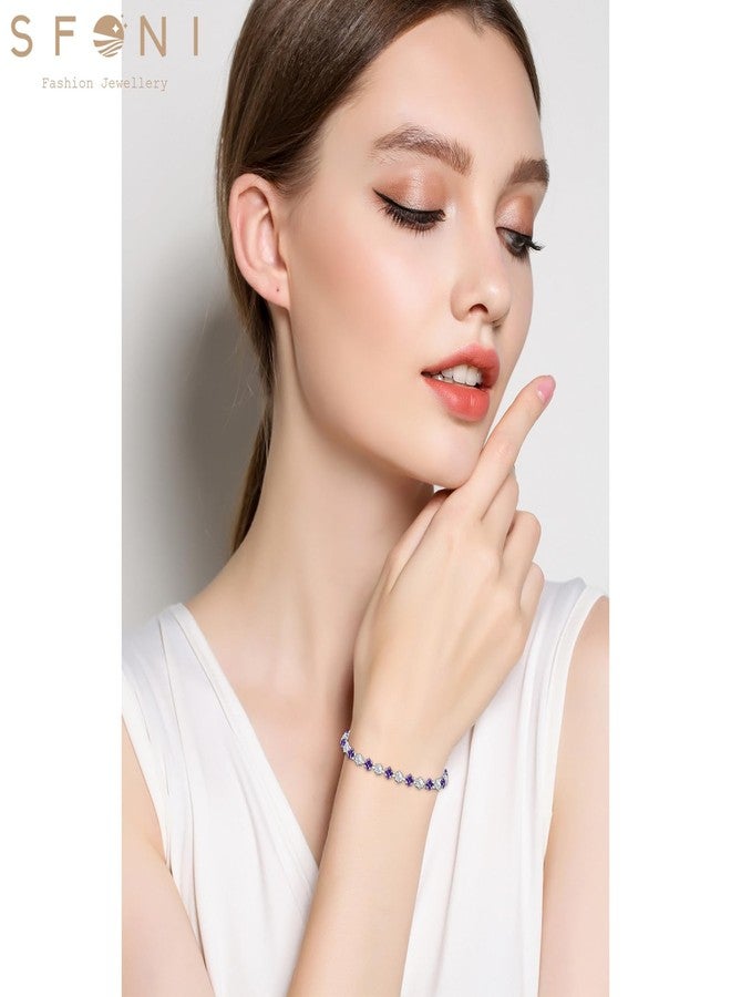 Sfoni Birthstone Bracelet for Women, Silver Tennis Bracelet with Cubic Zirconia Adjustable Slider Rhinestone Bracelet Christmas Birthday Anniversary Friendship Gift for Her Mom Wife Girlfriend, June - Image 4