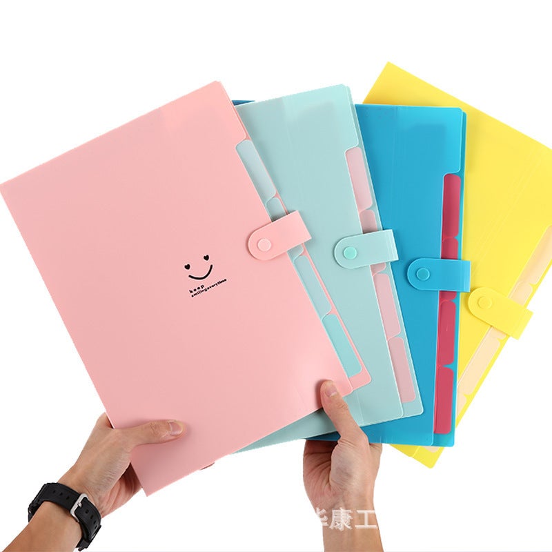 Multi-Layer 5-Grids Smile Accordion Bag Folder A4 Test Paper Storage Document Bag Student Pp Material Insert Folder - Image 2