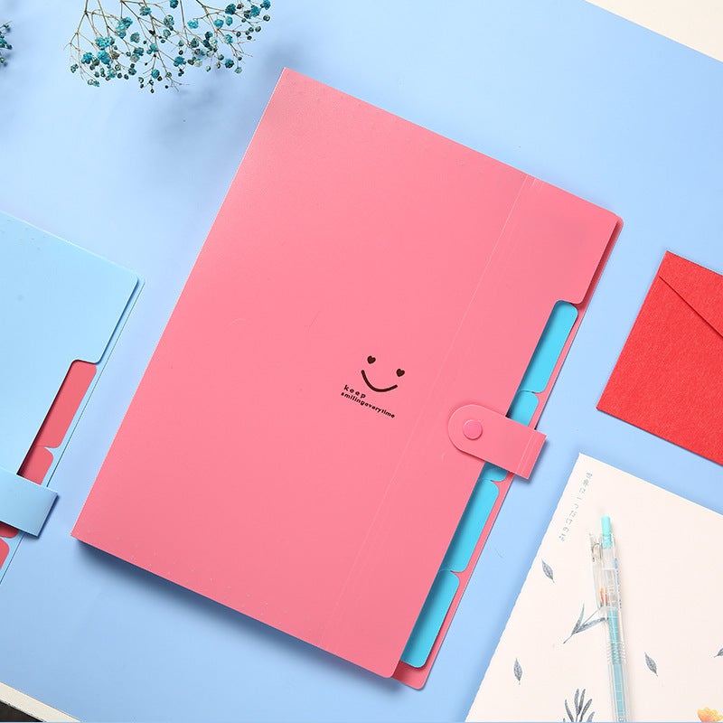Multi-Layer 5-Grids Smile Accordion Bag Folder A4 Test Paper Storage Document Bag Student Pp Material Insert Folder - Image 4