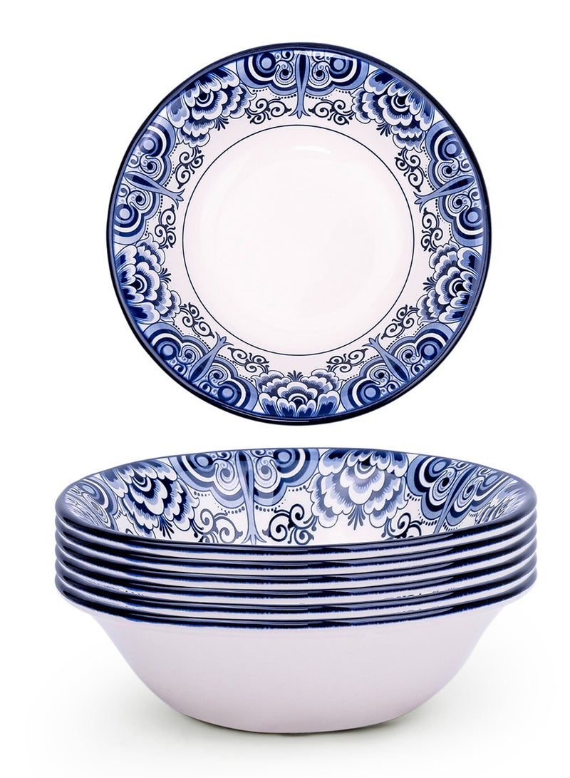 Claytan Lighthouse Blue Distinct Floral Pattern 6-Inch Ceramic Cereal Bowl, Blue & White (Set of 6) - Image 2