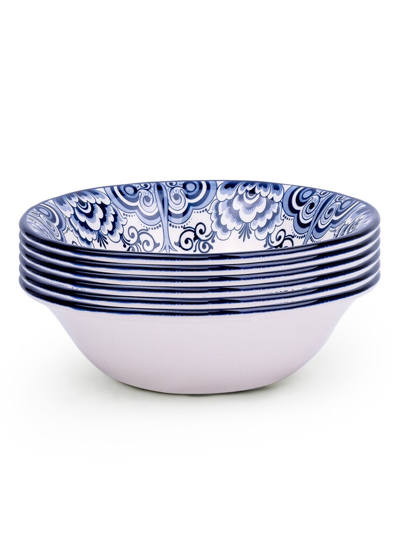 Claytan Lighthouse Blue Distinct Floral Pattern 6-Inch Ceramic Cereal Bowl, Blue & White (Set of 6) - Image 1