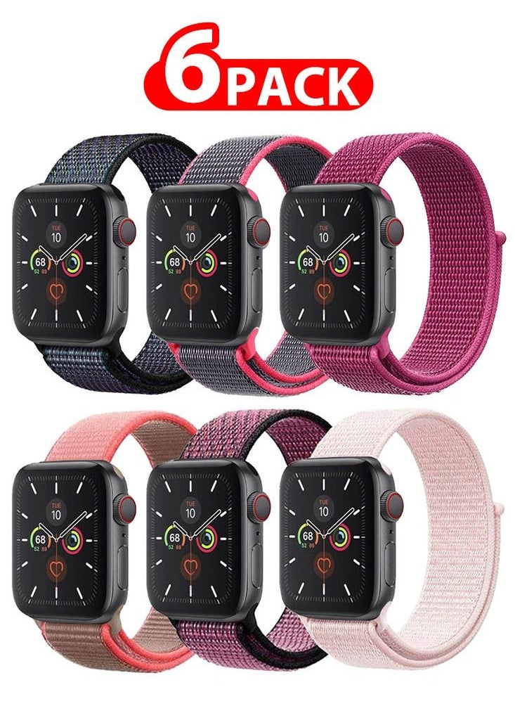 CATANES 6 Pack For Apple Watch 41mm 40mm 38mm Nylon Sport Loop Band Compatible With iWatch Series 7 SE 6 5 4 3 2 1 Men Women Braided Stretchy Nylon Loop Bands  - Image 1