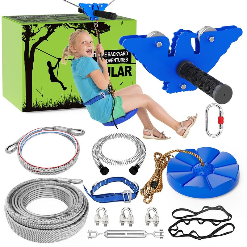 X XBEN 200FT Zip line Kits for Backyard Zip Lines for Boys Kids Included Swing Seat Ziplines Brake and Steel Trolley Outdoor Playground Equipment - Image 3