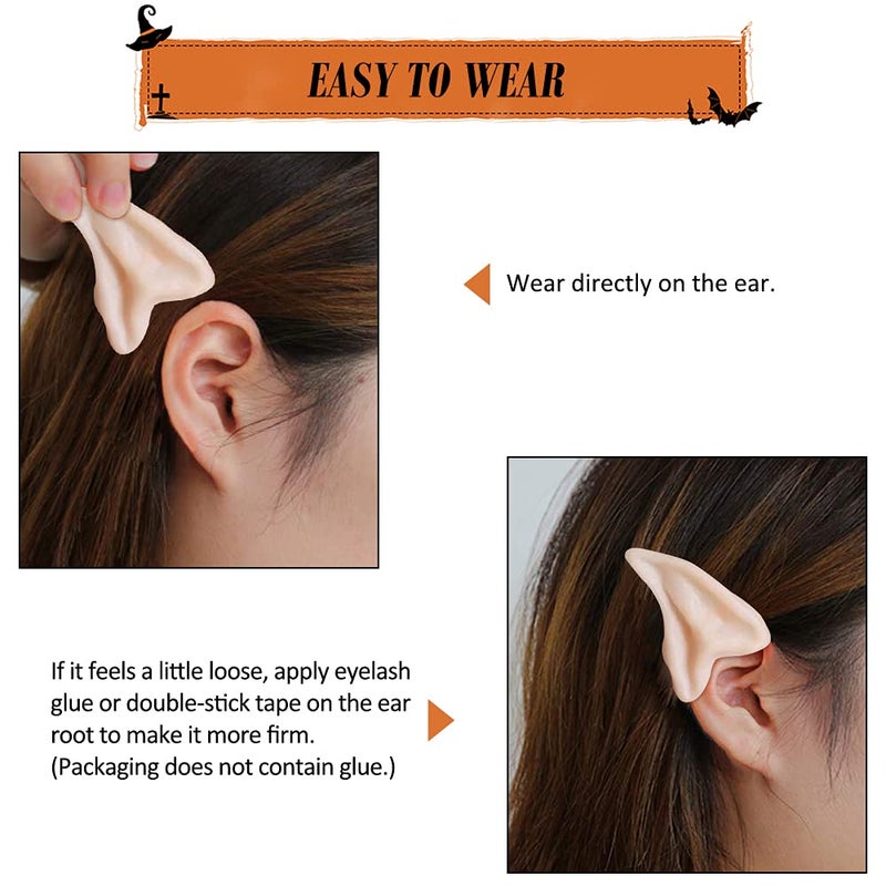 HOMEYA Elf Ears Halloween Cosplay Costumes Pointed Prosthetic Ear Tips Christmas Cosplay Gift for Women Kids Teens Men (2 Pairs) - Image 4