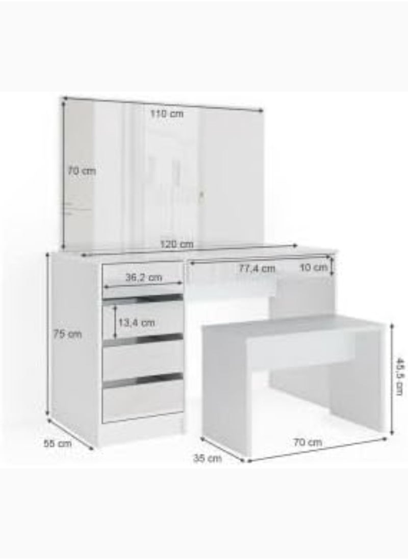 KARNAK Vicco Sherry Dressing Table with Mirror LED Light – 5 Drawer Chest and Bench – Makeup Vanity Desk – Multicolor (120 x 55 x 75 cm)  - Image 2