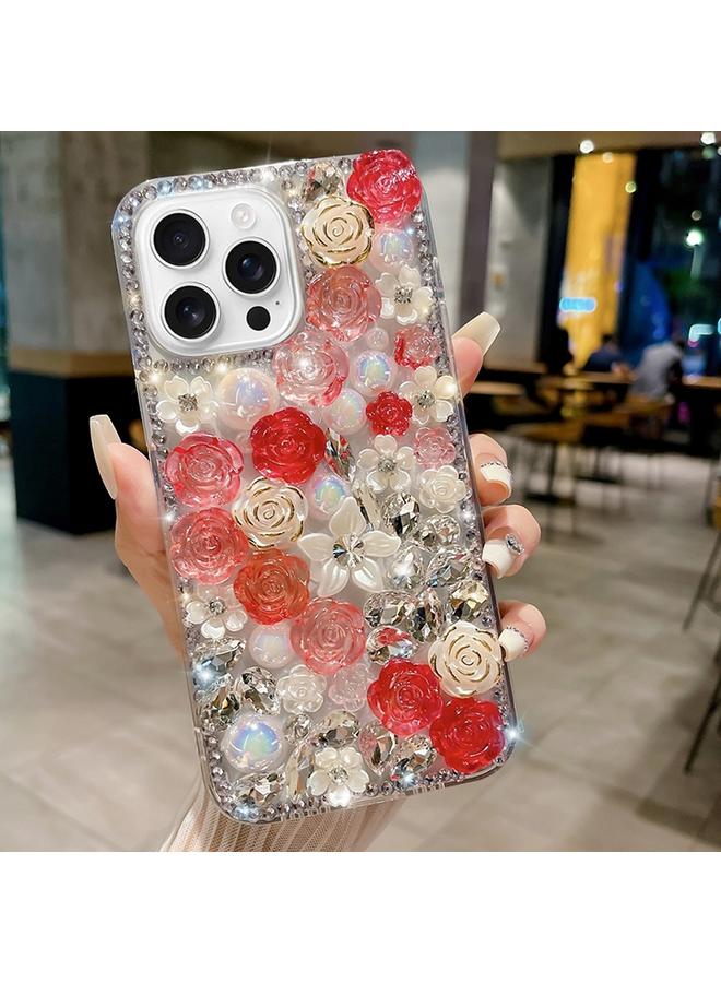 erorex Case For iPhone 16 Pro Max Rose Hand-set Pearl Diamond PC Phone Case - Image 1