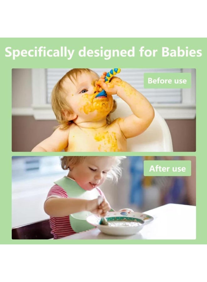 Twisoo 9-Piece Silicone Baby Feeding Set - Suction Plate, Spill-Proof Bib, Spoon & Fork, Leak-Proof Cups, Green - Image 3