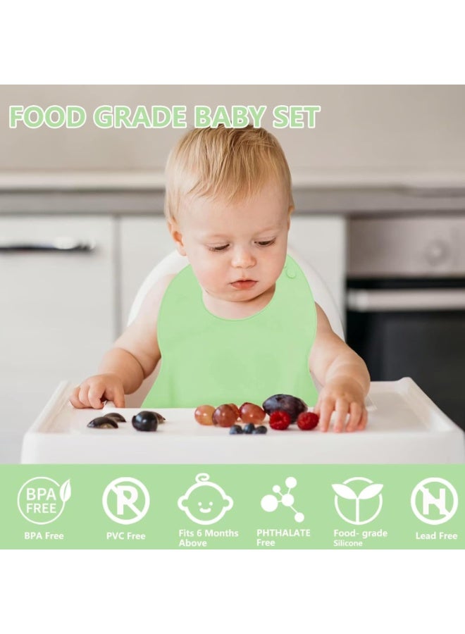 Twisoo 9-Piece Silicone Baby Feeding Set - Suction Plate, Spill-Proof Bib, Spoon & Fork, Leak-Proof Cups, Green - Image 4