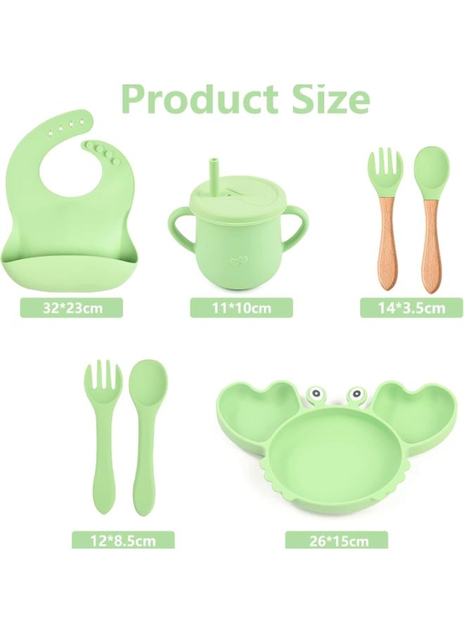 Twisoo 9-Piece Silicone Baby Feeding Set - Suction Plate, Spill-Proof Bib, Spoon & Fork, Leak-Proof Cups, Green - Image 5