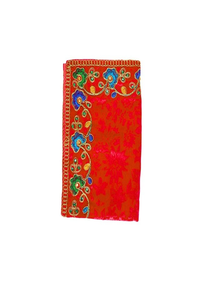 أديتري_كرييشن سجادة زينة مخملية من آسان، قماش زينة للطقوس الدينية (المقاس: 25 بوصة × 17 بوصة) متعددة الأغراض، مناسبة لتزيين طقوس رأس السنة الهندية التقليدية، مستلزمات الطقوس الدينية، لاكشمي (أحمر). - Image 2