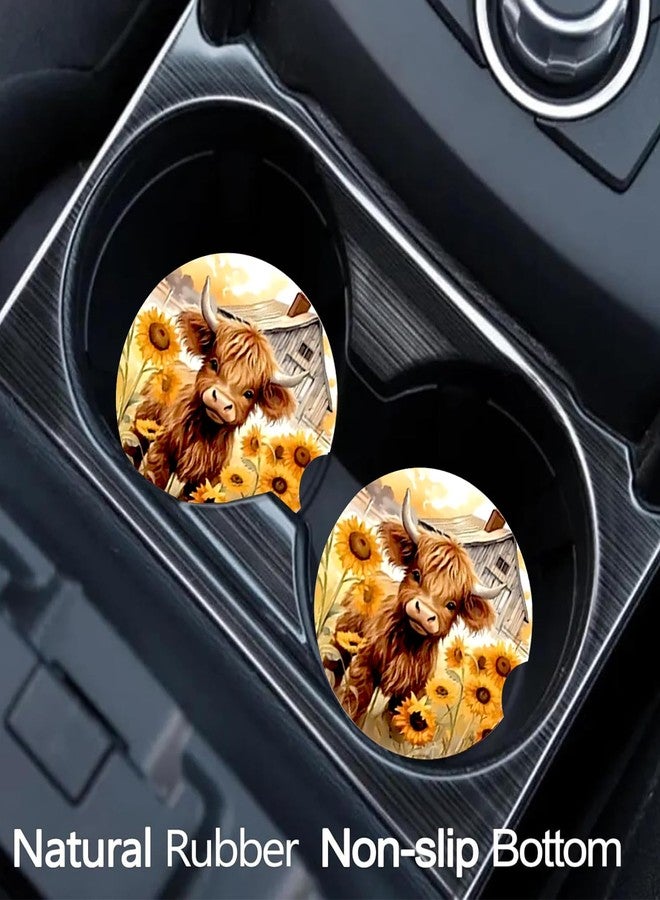 Ldntly Car Coasters for Cup Holders,2 Pack Highland Cow Car Cup Holder Coasters,2.75" Universal Size Anti Slip Rubber Mat,Automotive Cup Holder Decor Accessories,Cow Print Gifts for Women,Men,Mom,Her - Image 2