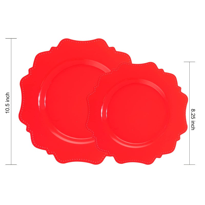 COLOSUS Disposable Plastic Plates 60Pcs  Christmas Red Plastic Party Plates  Heavy Duty 30 Dinner plate 10.5  and 30 Salad/Dessert Plate 8.25  for Christmas party dinner - Image 2