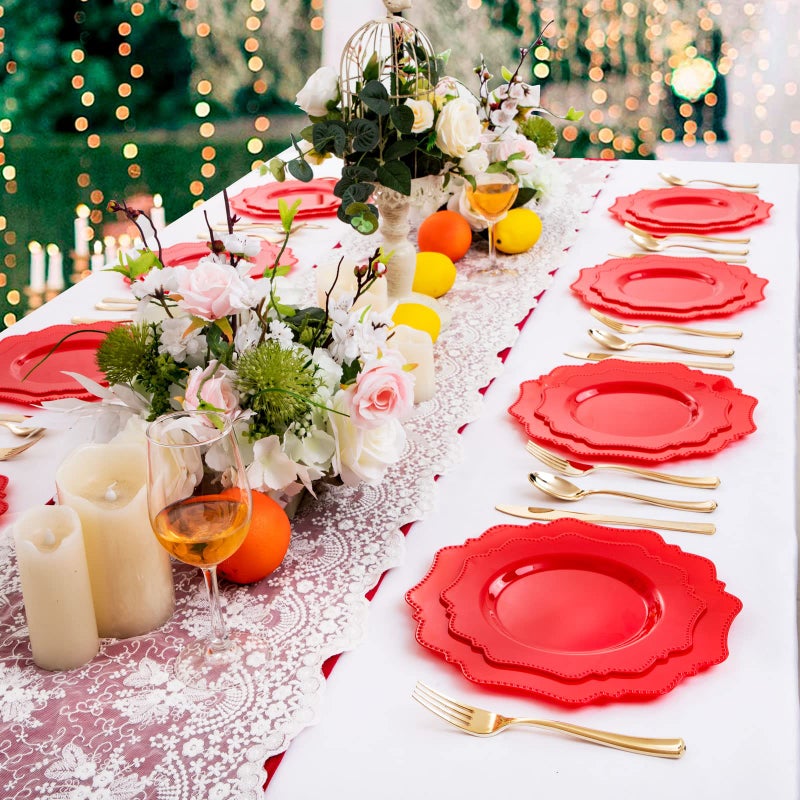 COLOSUS Disposable Plastic Plates 60Pcs  Christmas Red Plastic Party Plates  Heavy Duty 30 Dinner plate 10.5  and 30 Salad/Dessert Plate 8.25  for Christmas party dinner - Image 5