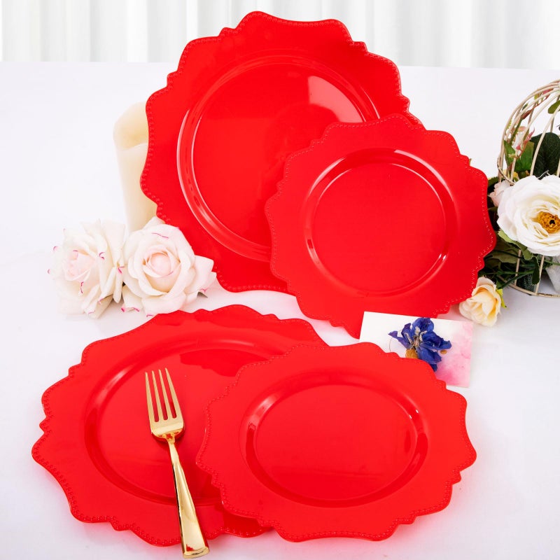 COLOSUS Disposable Plastic Plates 60Pcs  Christmas Red Plastic Party Plates  Heavy Duty 30 Dinner plate 10.5  and 30 Salad/Dessert Plate 8.25  for Christmas party dinner - Image 4