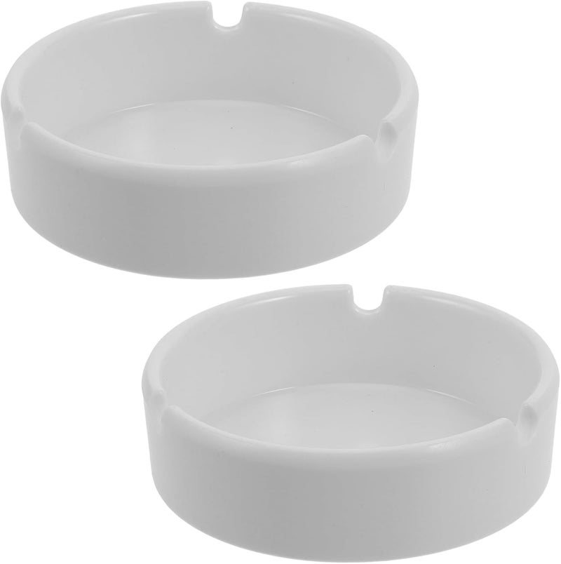2pcs round White Melamine Ashtray Set, Lightweight Cigarette Butt Storage Tray and Indoor Ash Container, Impact-resistant Plastic for Home, Office, Patio Use - Image 1