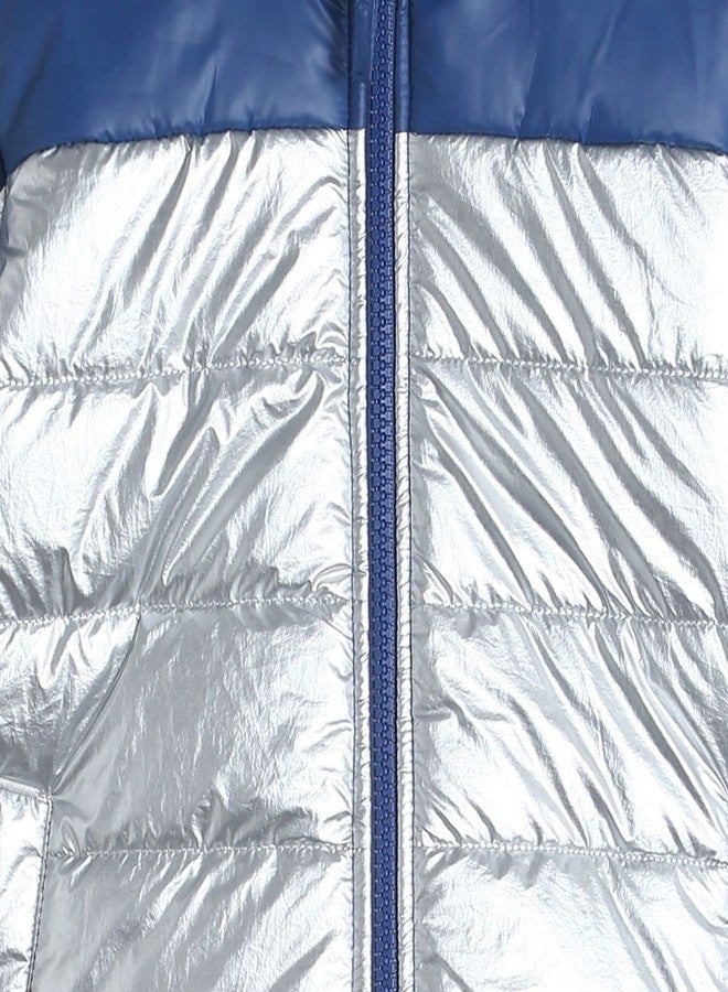 miniklub Baby Collar Full Sleeve Woven Cotton Silver Color Jacket (6-12M) - Image 3