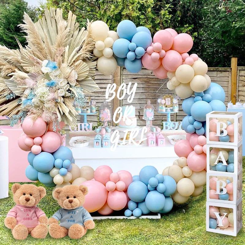 Gender Reveal Decorations Party Set 176pcs Pink and Blue Balloons Arch Kit Baby Box with Letters for Gender Reveal Decor Party Supplies Boy or Girl Baby Shower Revelacion Genero Backdrop