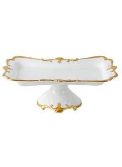 Life Smile LIFE SMILE White Cake Plate with Floral Gold Stand - Luxury Bone China Pastry & Dessert Server  - Image 1