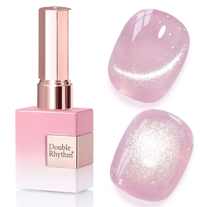 Double Rhythm 0.5 Oz Cat Eye Gel Polish with Magnet Same Color Same Bottle Holographic Glitter Shimmer Translucent Color Salon 15 ML Magnetic Nail Art (Purple Pink-MC1157) - Image 1