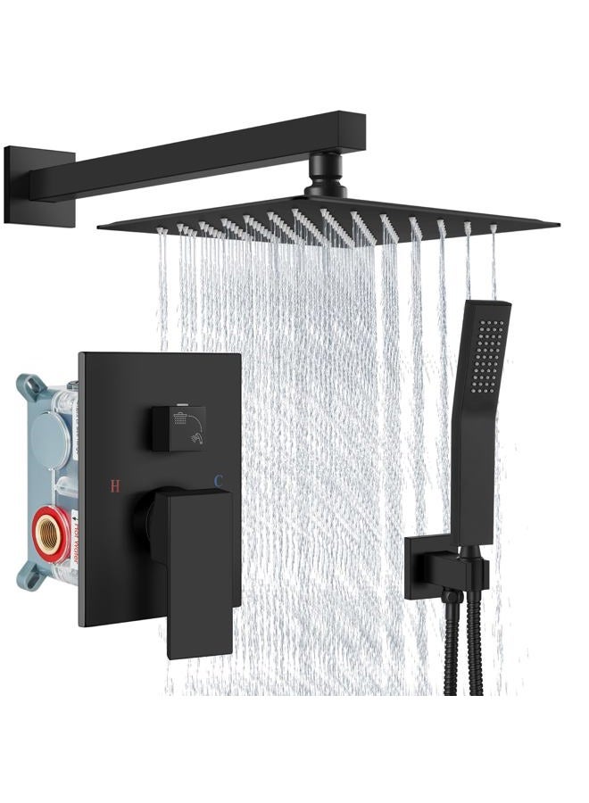 Aolemi Matte Black 10 Inch Rainfall Shower System Shower Head Combo Set with Handheld Shower Rough-In Valve Included Bathroom Shower Wall Mount Mixer Faucet - Image 1