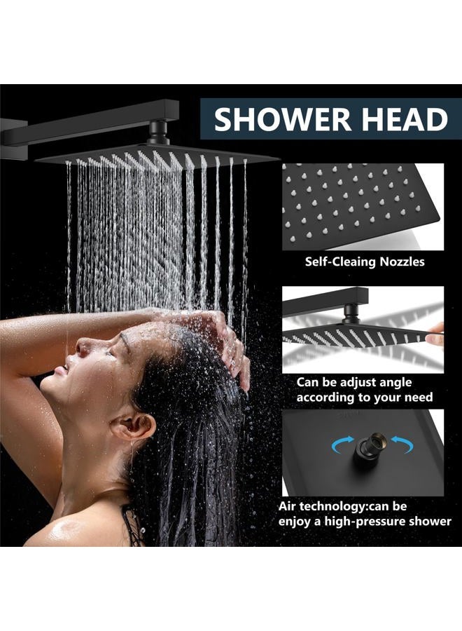 Aolemi Matte Black 10 Inch Rainfall Shower System Shower Head Combo Set with Handheld Shower Rough-In Valve Included Bathroom Shower Wall Mount Mixer Faucet - Image 3