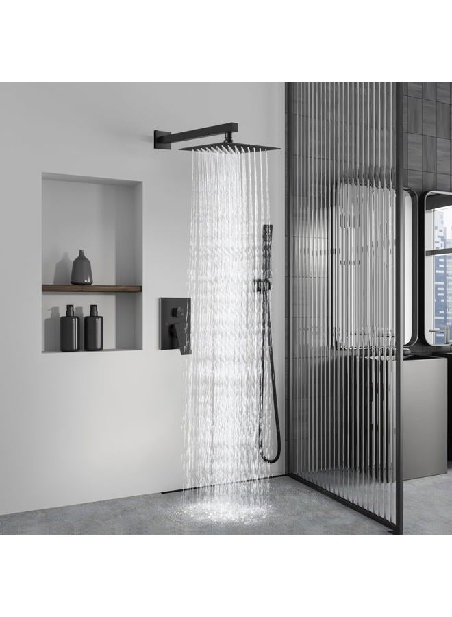 Aolemi Matte Black 10 Inch Rainfall Shower System Shower Head Combo Set with Handheld Shower Rough-In Valve Included Bathroom Shower Wall Mount Mixer Faucet - Image 2