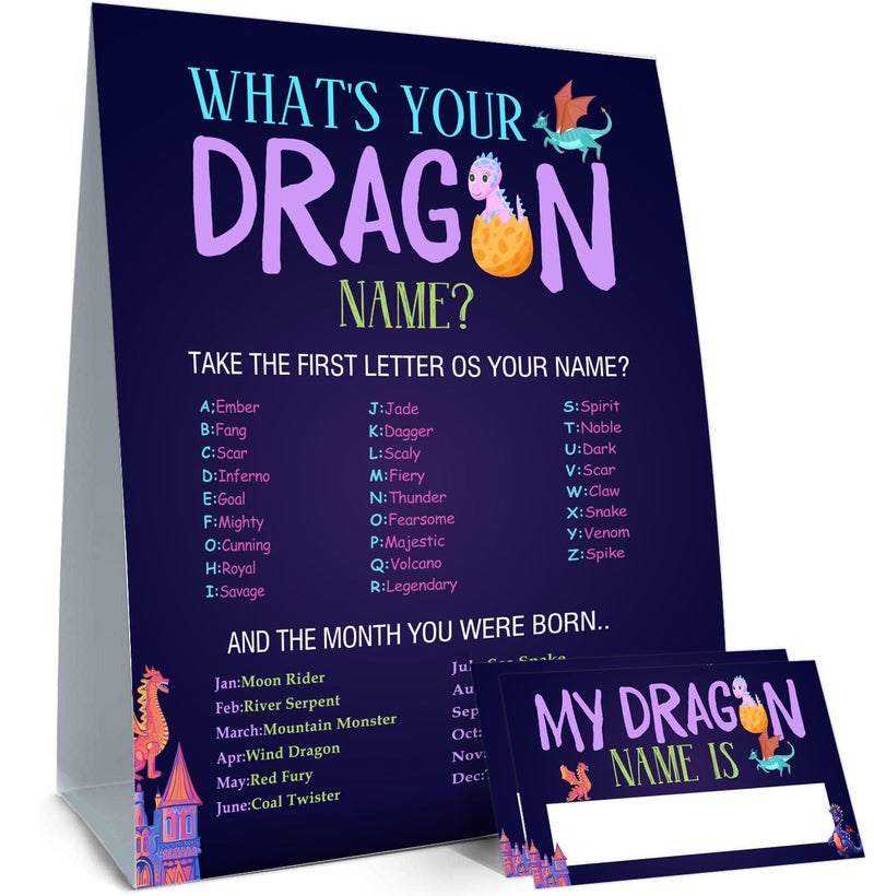 BirtDerr Dragon Birthday Party Decorations-Birthday Party Games,Dragon Theme Birthday Party Sign,Baby Shower Decorations,Birthday Party Game,Baby Shower Games,What's your Dragon Name - Image 1