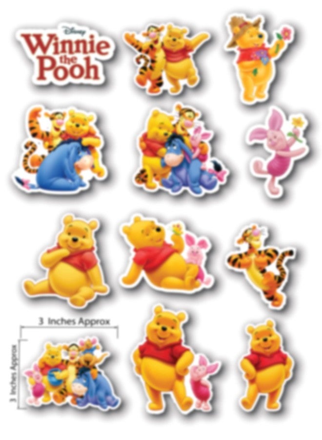 D2C Winnie The Pooh Scrapbook Cartoon Stickers - Pack of 12 Glitter Finish Pooh Stickers for Laptop, Journal, Scrapbook, Diary, Guitar, Mobile - Waterproof - Image 1