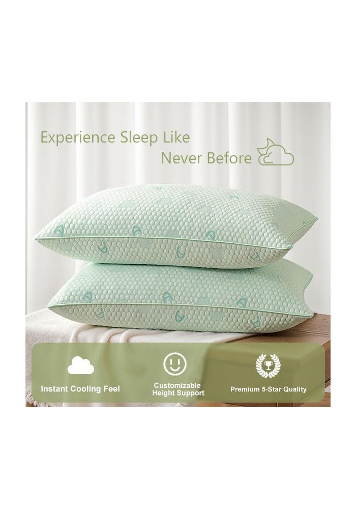 Cooling Memory Foam Pillows for Sleeping - Queen Size Set of 2, Adjustable and Machine Washable - Image 2