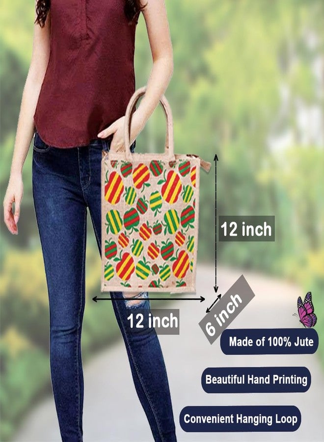 FLIHAUT Eco-Friendly Reusable Pack of 4 Unisex Printed Multipurpose Grocery, Shopping, Tiffin, Zipper Parachute -14" H x 12" L x 6" W, Apple -12" H x 12" L x 6" W,Bottle Cover -15" H x 5 "L x 4" W - Image 2