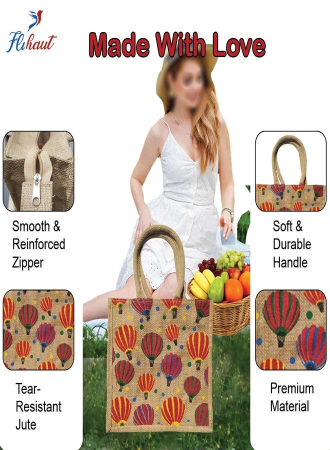 FLIHAUT Eco-Friendly Reusable Pack of 4 Unisex Printed Multipurpose Grocery, Shopping, Tiffin, Zipper Parachute -14" H x 12" L x 6" W, Apple -12" H x 12" L x 6" W,Bottle Cover -15" H x 5 "L x 4" W - Image 5