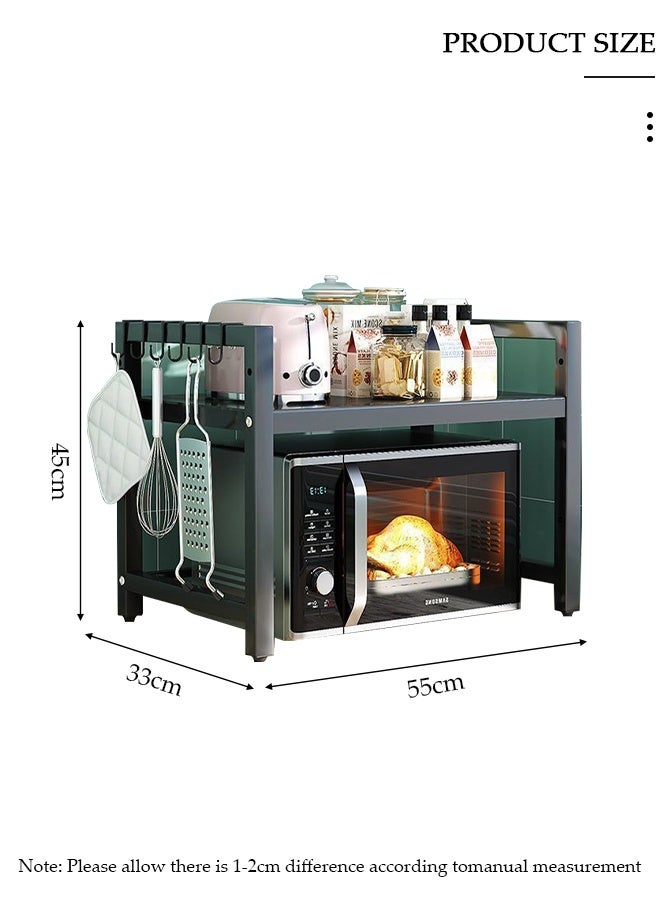 DUNISO رف ميكروويف قابل للتعديل بارتفاعين، رف ميكروويف، رفوف تنظيم المطبخ المعدنية مع 6 خطافات، رف توستر قوي لتحمل الوزن، منظم سطح المطبخ للمكتب المنزلي - Image 2