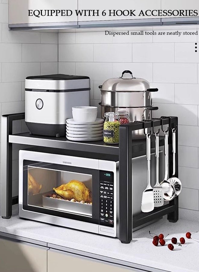DUNISO رف ميكروويف قابل للتعديل بارتفاعين، رف ميكروويف، رفوف تنظيم المطبخ المعدنية مع 6 خطافات، رف توستر قوي لتحمل الوزن، منظم سطح المطبخ للمكتب المنزلي - Image 5
