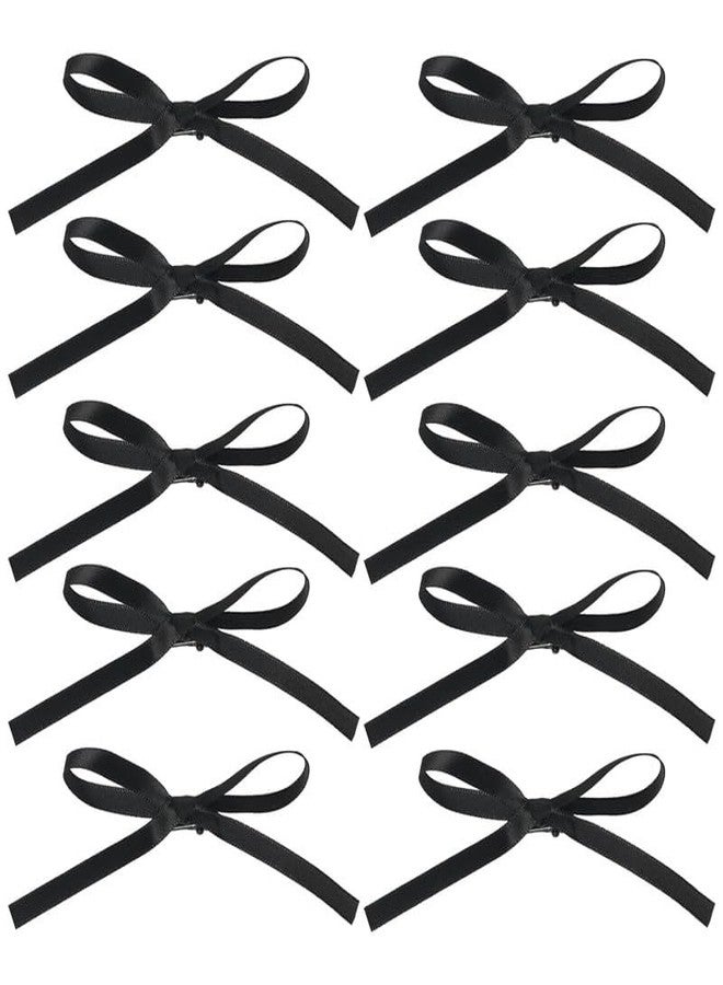 CHIROGRAPHY 10 pcs Premium Women's Bow Hair Clip, Long Tail Ribbon Small Ribbon Clips Ponytail Holder Bow Hair Clips Black Red Children's Claw Clips Girls Headdress|black color - Image 1