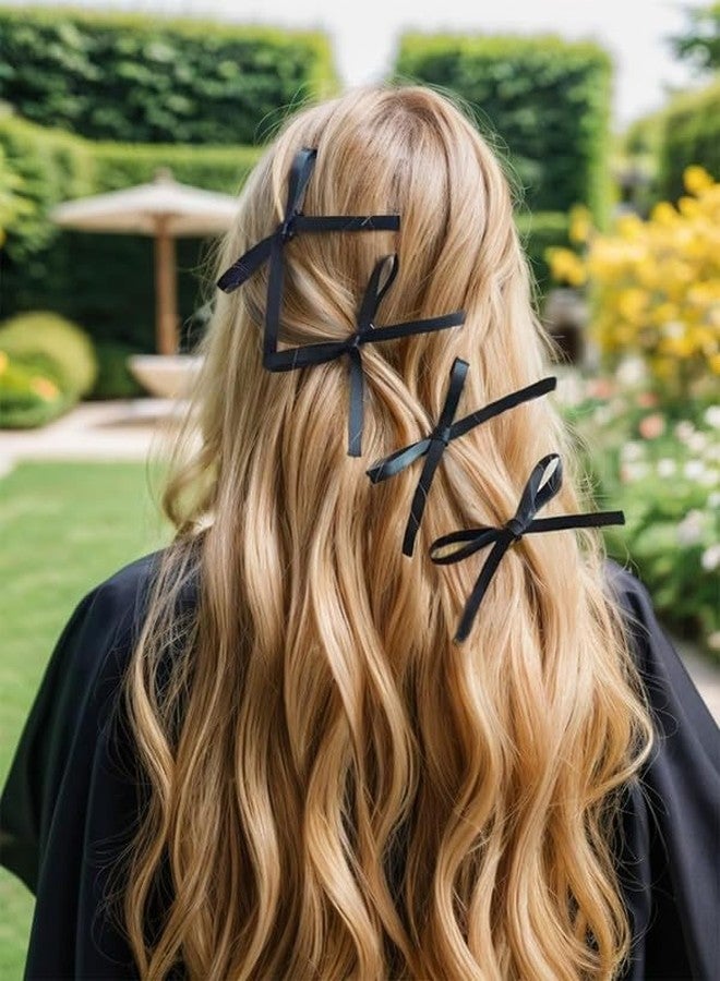 CHIROGRAPHY 10 pcs Premium Women's Bow Hair Clip, Long Tail Ribbon Small Ribbon Clips Ponytail Holder Bow Hair Clips Black Red Children's Claw Clips Girls Headdress|black color - Image 2
