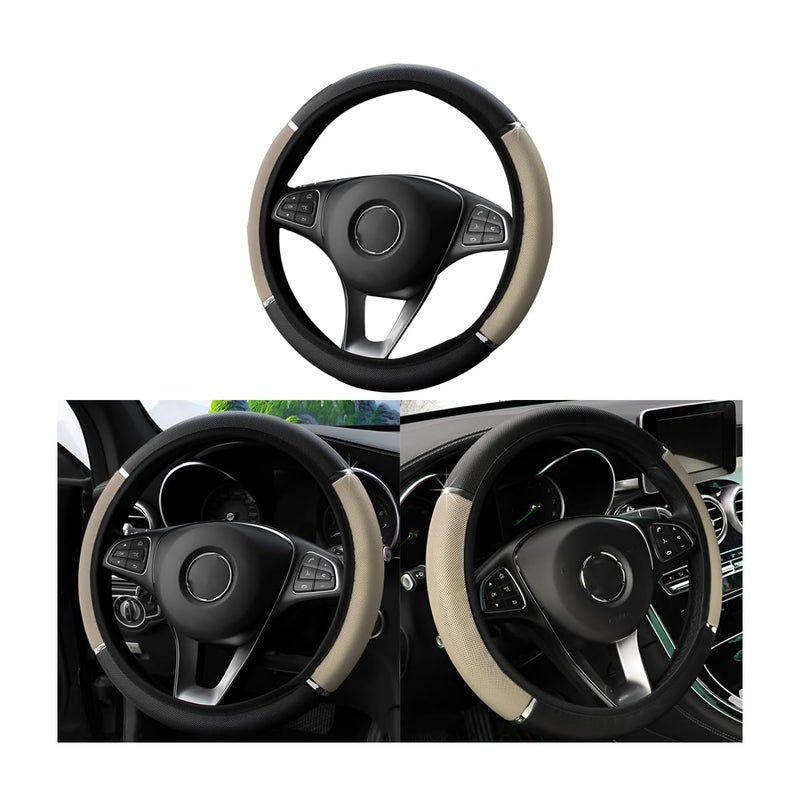 Car Steering Wheel Cover NonSlip Elastic Steering Wheel Cover for Men and Women Universal Fit 15 Inches Cars Vehicles SUVs Beige