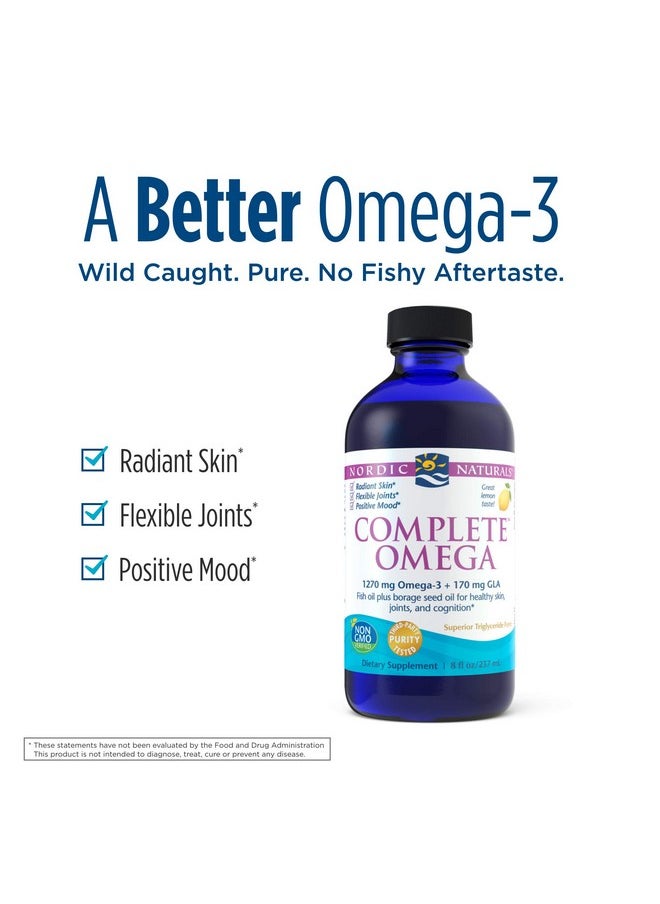 NORDIC NATURALS - Complete Omega Lemon Flavor 8 Oz 1270 Mg Omega3 Epa & Dha With Added Gla Healthy Skin & Joints Cognition Positive Mood Nongmo 48 Servings - Image 1