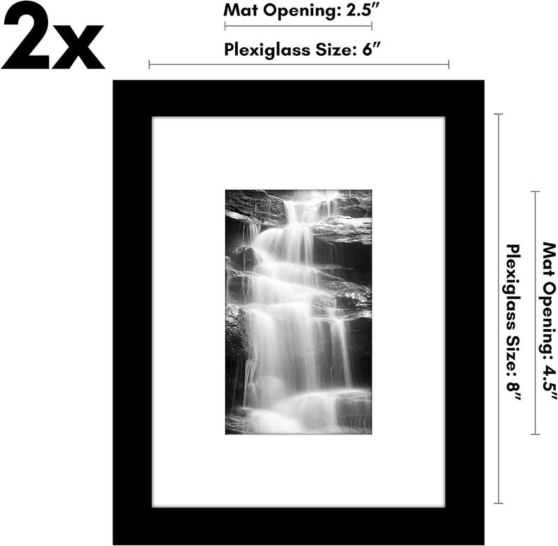 Americanflat 6x8 Picture Frame Set of 2 in Black - Use as 3x5 Picture Frame with Mat or 6x8 Frame Without Mat - Collage Picture Frames with Plexiglass Cover for Horizontal or Vertical Display - Image 2