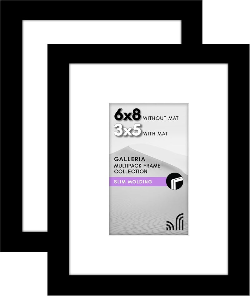 Americanflat 6x8 Picture Frame Set of 2 in Black - Use as 3x5 Picture Frame with Mat or 6x8 Frame Without Mat - Collage Picture Frames with Plexiglass Cover for Horizontal or Vertical Display - Image 1