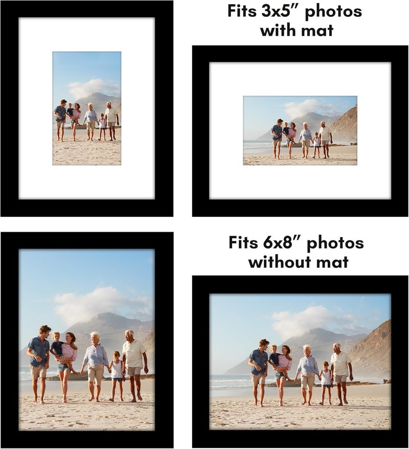 Americanflat 6x8 Picture Frame Set of 2 in Black - Use as 3x5 Picture Frame with Mat or 6x8 Frame Without Mat - Collage Picture Frames with Plexiglass Cover for Horizontal or Vertical Display - Image 4