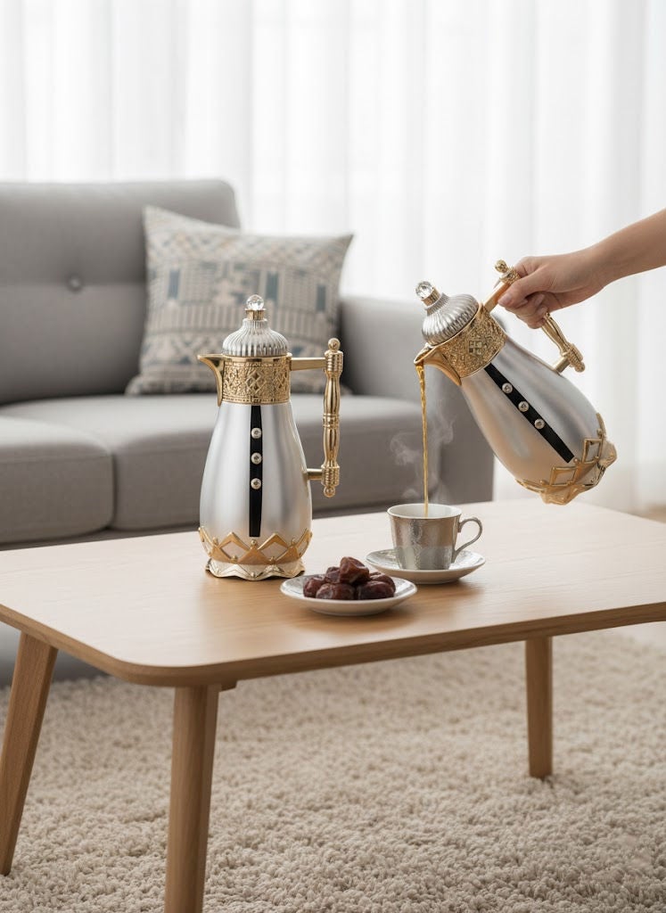 GAZELLA 2-Piece Tea/Coffee Flask Set  0.6L & 1.0L Silver/Gold - Image 2