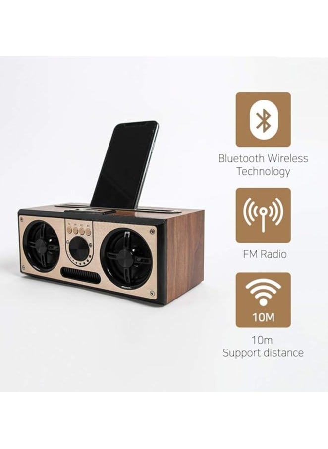giftology Giftology Retro Wireless Bluetooth Speaker 20W Wooden Speaker Music via Bluetooth AUX TF card USB or FM radio Portable Speaker for Home Travel FM Radio  - Image 4