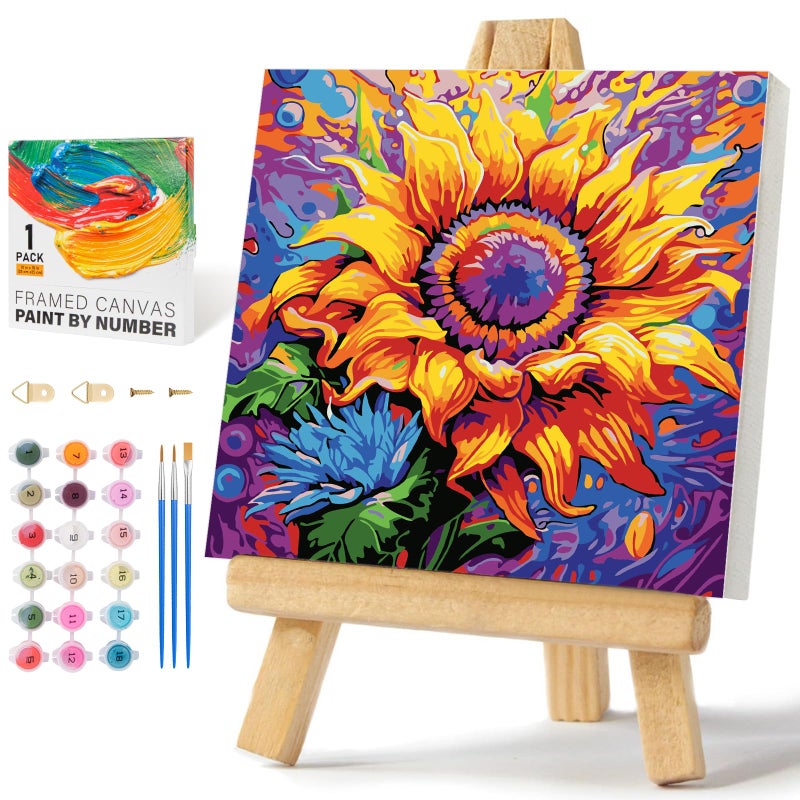 Offito Framed Paint by Numbers Kit for Adults Beginners Kids Ages 812 Sunflower Acrylic Easy Paint by Number with Frame Watercolor Paint by Number Kits on Canvas Framed 10 10 Inch without Easel - Image 3