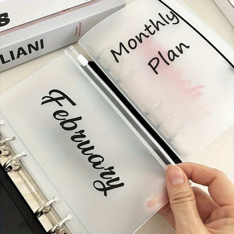 A6 Loose Leaf Pink Zipper Binder 12 Monthly Budget Envelope Bags For Cash Ticket Receipt Storage Organizer - Image 1