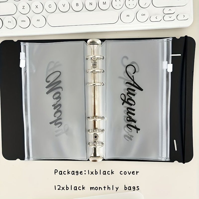 A6 Loose Leaf Pink Zipper Binder 12 Monthly Budget Envelope Bags For Cash Ticket Receipt Storage Organizer - Image 3