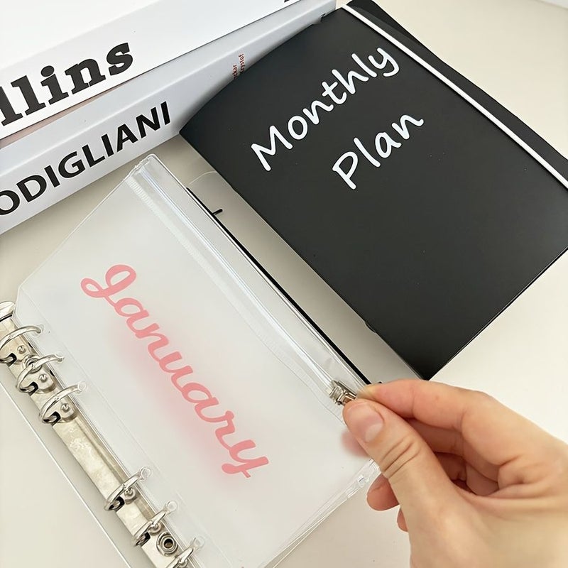 A6 Loose Leaf Pink Zipper Binder 12 Monthly Budget Envelope Bags For Cash Ticket Receipt Storage Organizer - Image 5