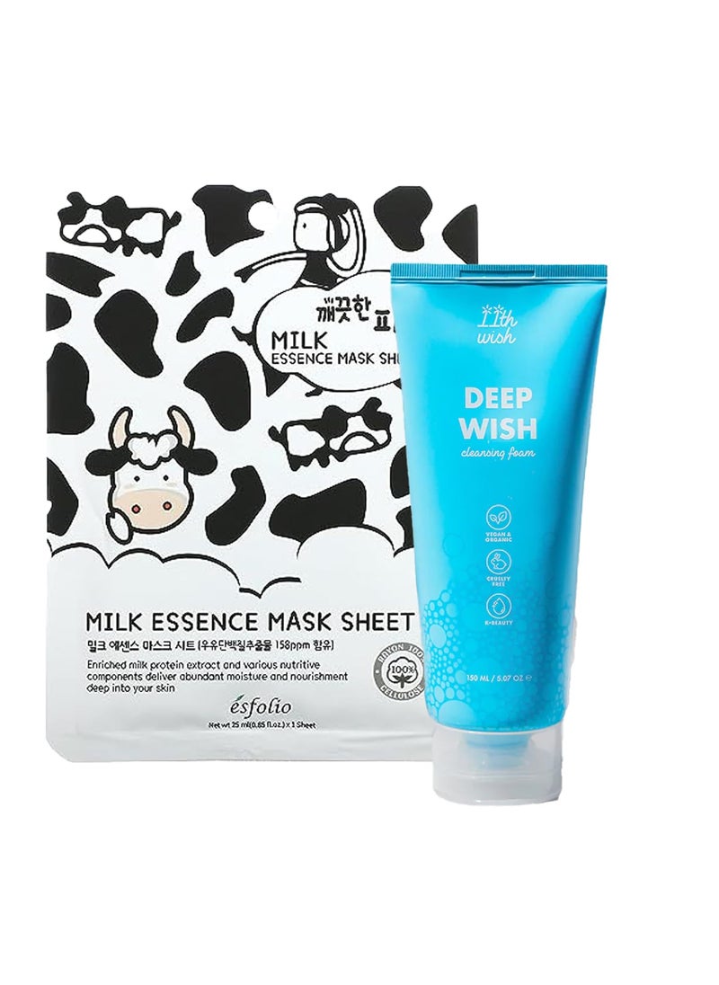 Glam Lux Skincare Bundle K-Beauty Amorus 11th Wish Deep Wish Cleansing Foam Makeup Remover Exfoliator Made in Korea Vegan,Organic, Paraben Free, Cruelty Free & Rejuvinating Korean Face Sheet Mask 