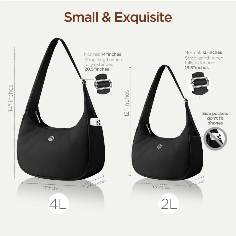 Babysun Mini Shoulder Bag Women Nylon Crescent Bag 4L Underarm Shoulder Purse Women's Shoulder Handbags Small Tote Bag Black - Image 4